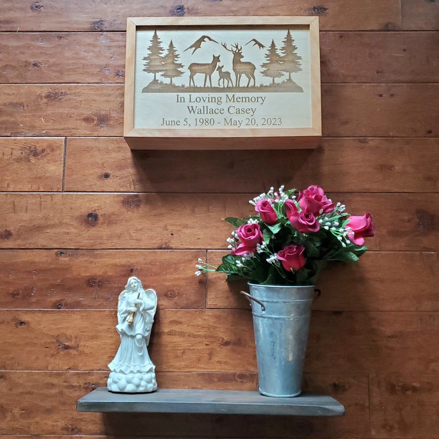 Personalized Wall Hanging Plaque Cremation Urn made of Wood, Deer, Nature, Mountain Scene Outdoorsman, Hunter