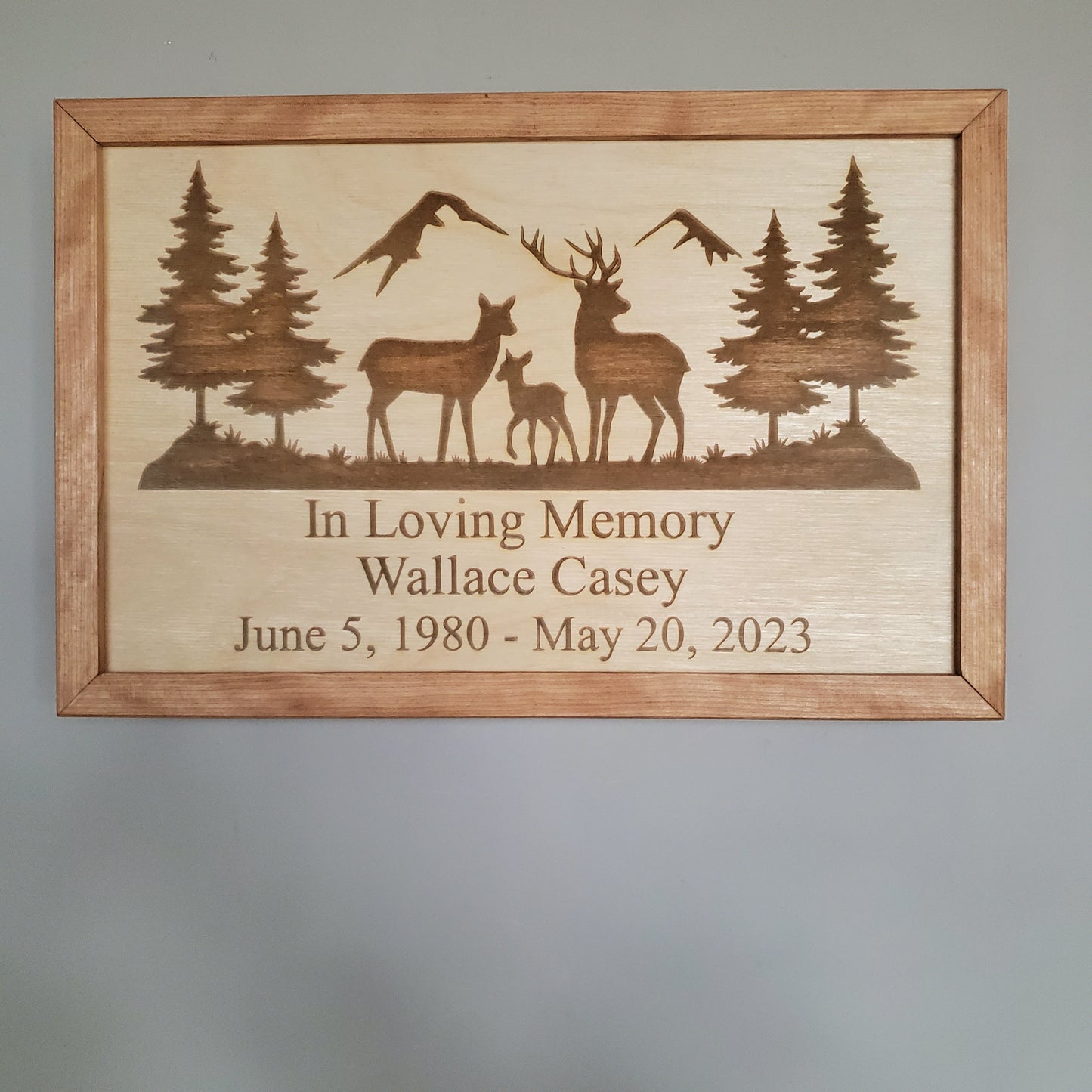 Personalized Wall Hanging Plaque Cremation Urn made of Wood, Deer, Nature, Mountain Scene Outdoorsman, Hunter