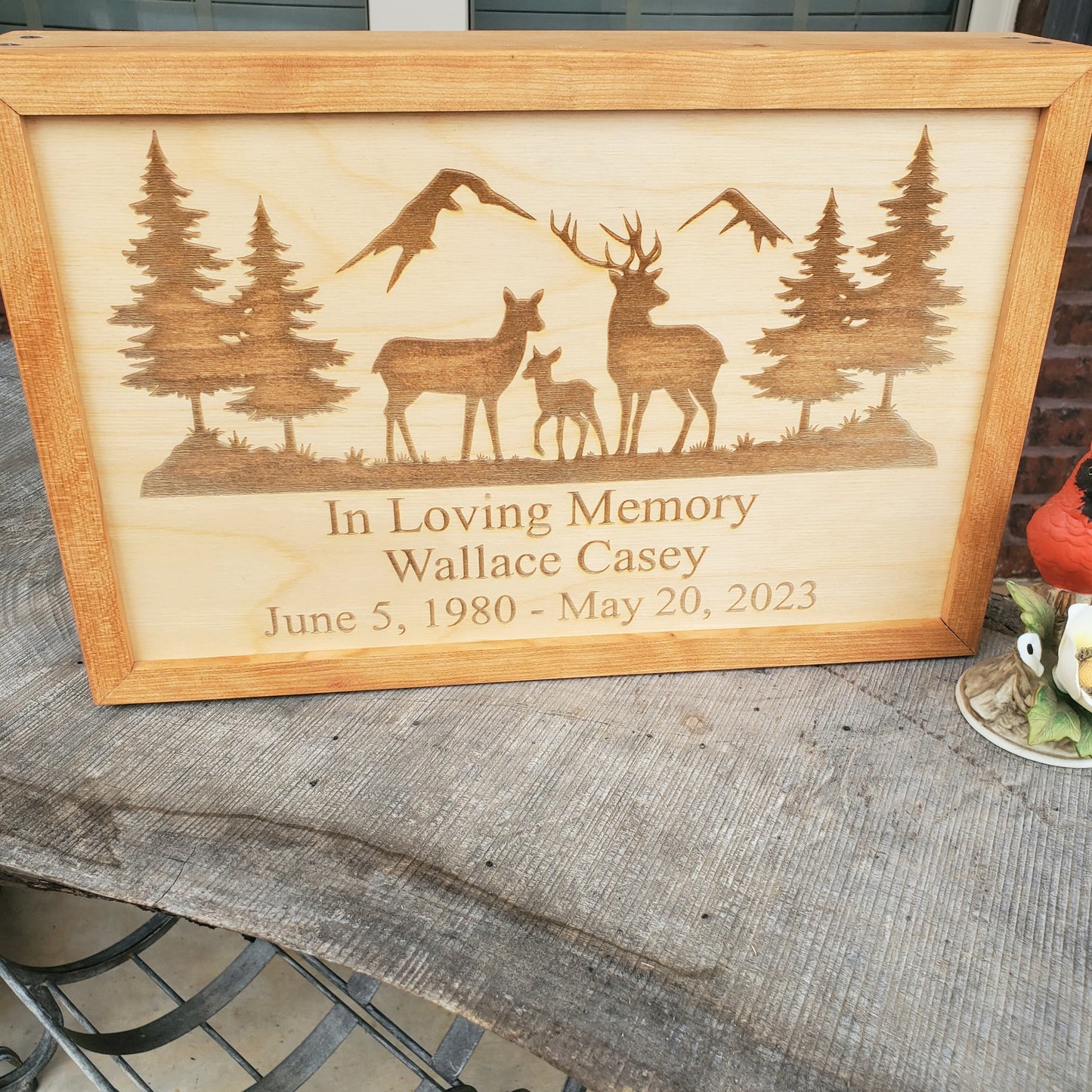 Personalized Wall Hanging Plaque Cremation Urn made of Wood, Deer, Nature, Mountain Scene Outdoorsman, Hunter