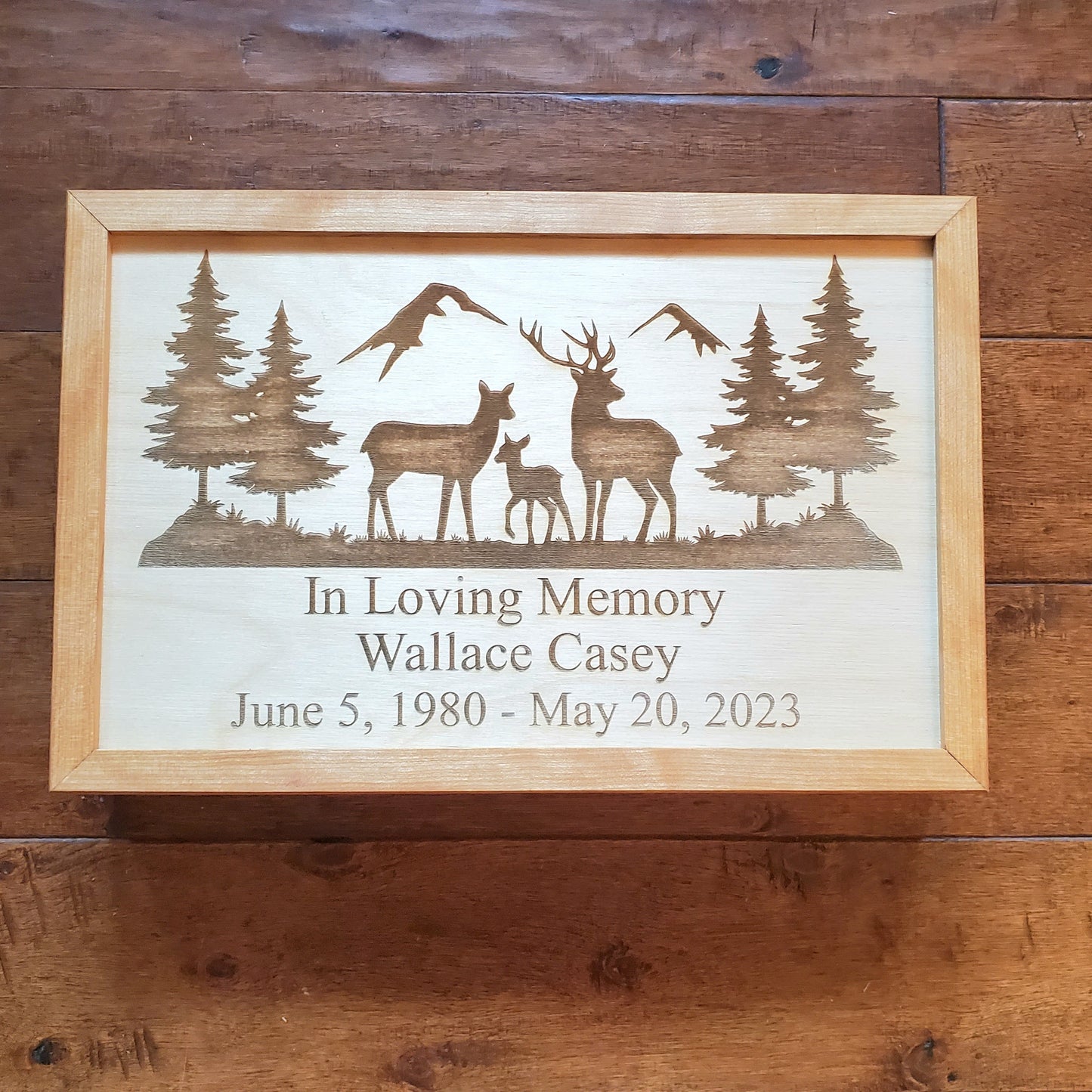 Personalized Wall Hanging Plaque Cremation Urn made of Wood, Deer, Nature, Mountain Scene Outdoorsman, Hunter