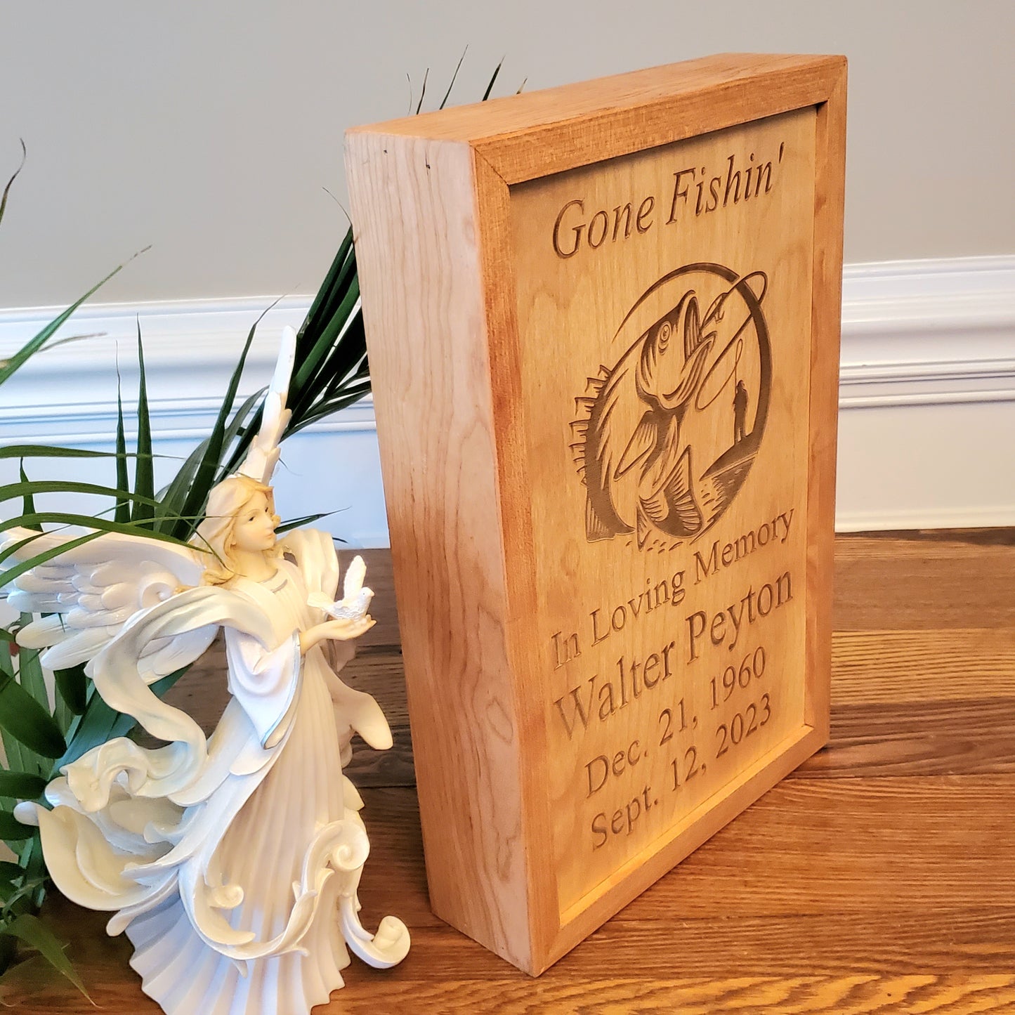 Gone Fishin Wall Hanging Plaque Cremation Urn for Human Ashes