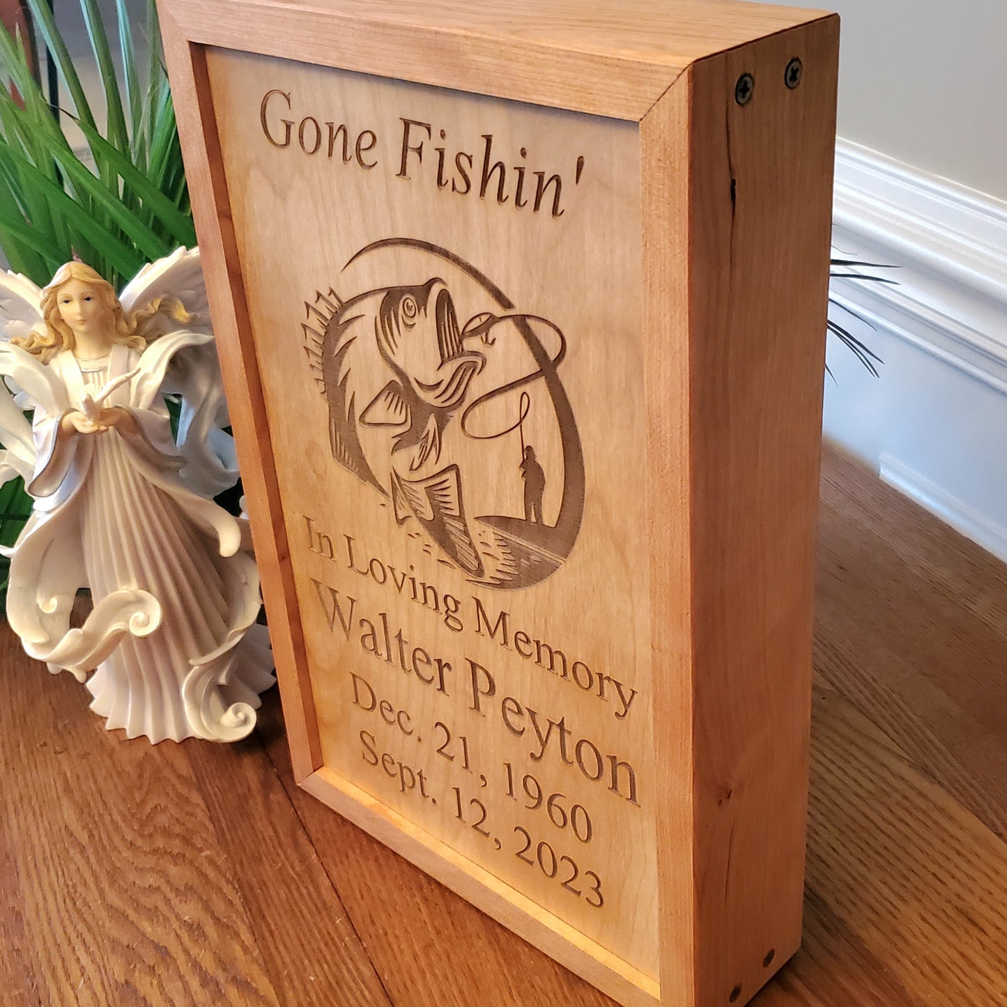 Gone Fishin Wall Hanging Plaque Cremation Urn for Human Ashes