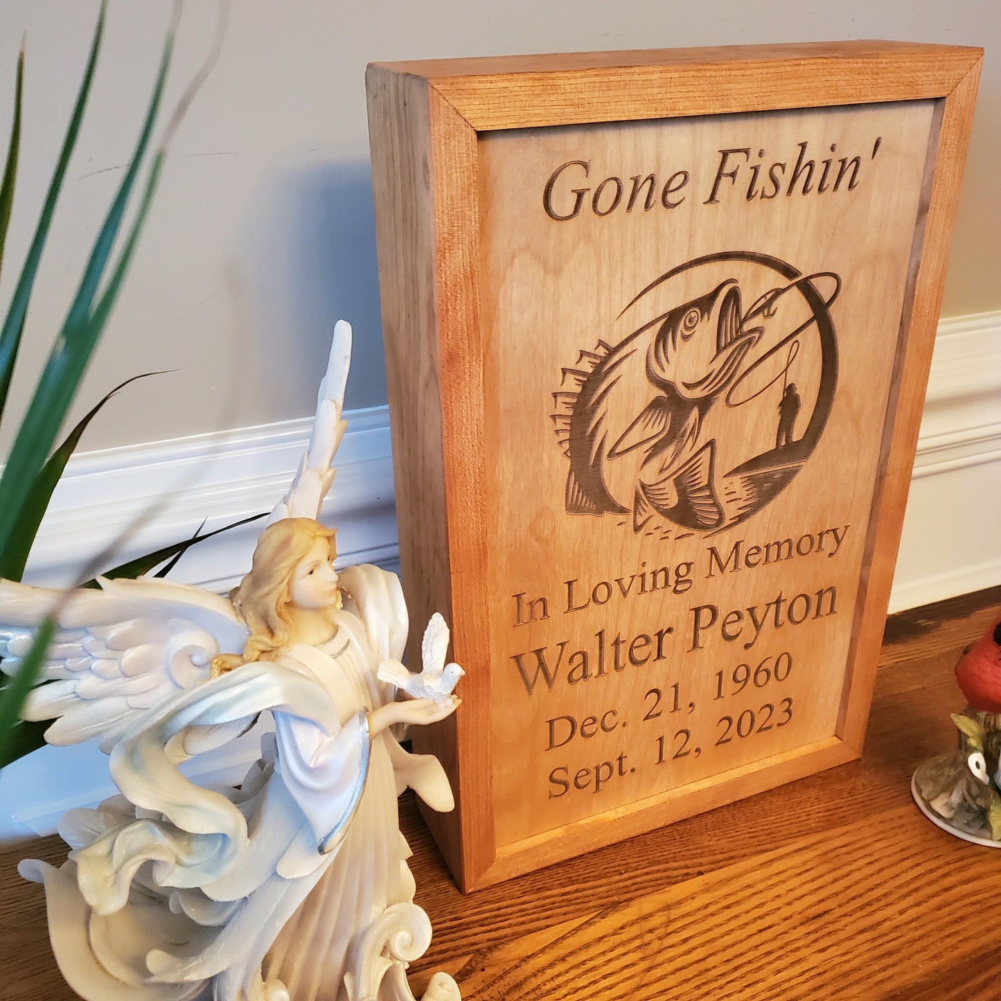 Gone Fishin Wall Hanging Plaque Cremation Urn for Human Ashes
