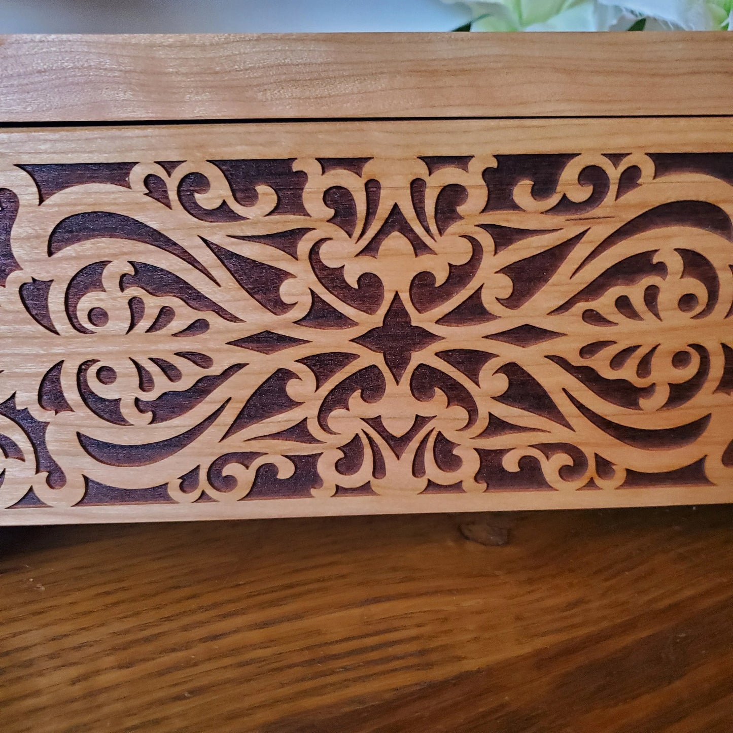 Deer Cremation Wood Box with Distressed USA Flag for Human Cremains