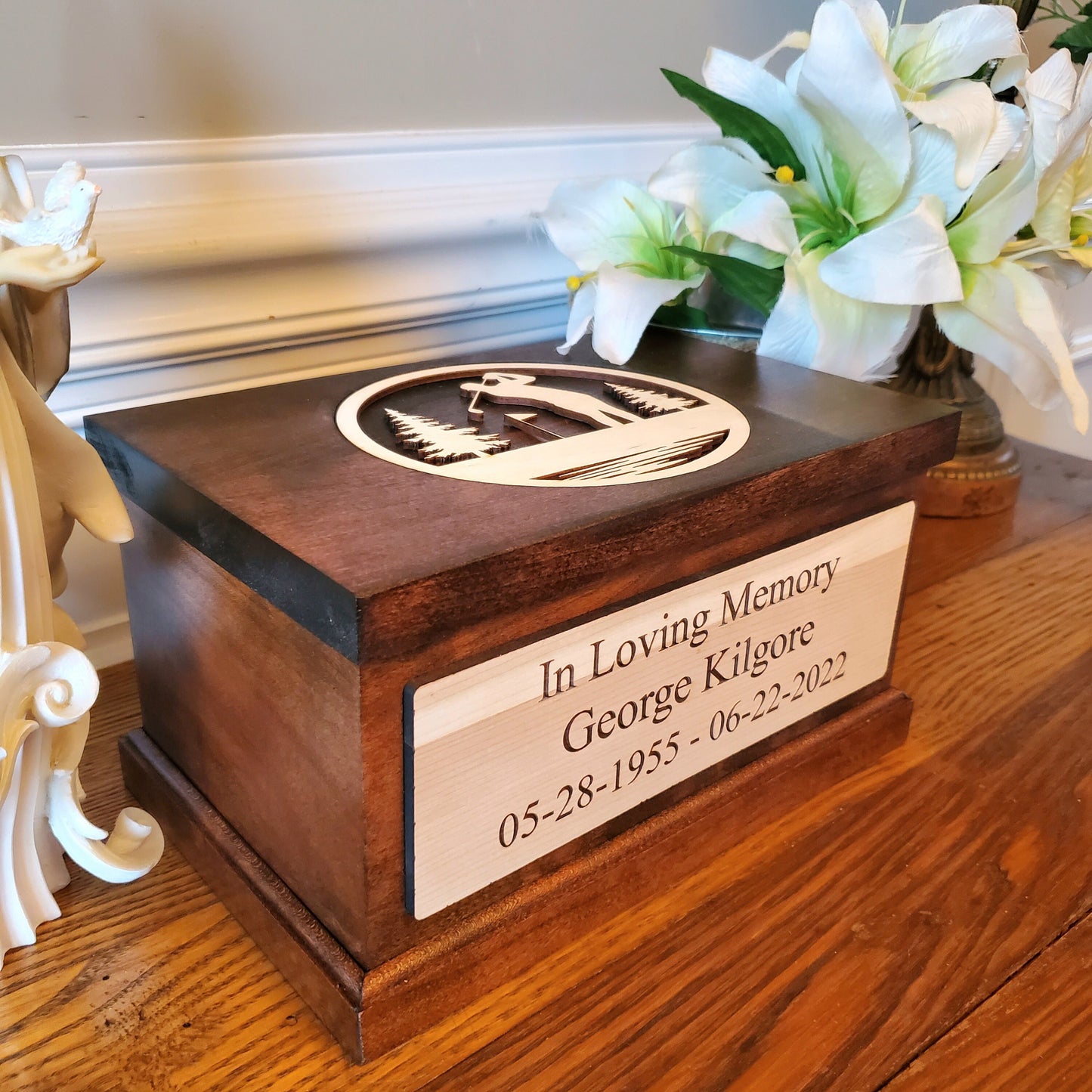 Golf Theme Cremation Wood Urn Box, Personalized Handcrafted Keepsake Box for Cremains