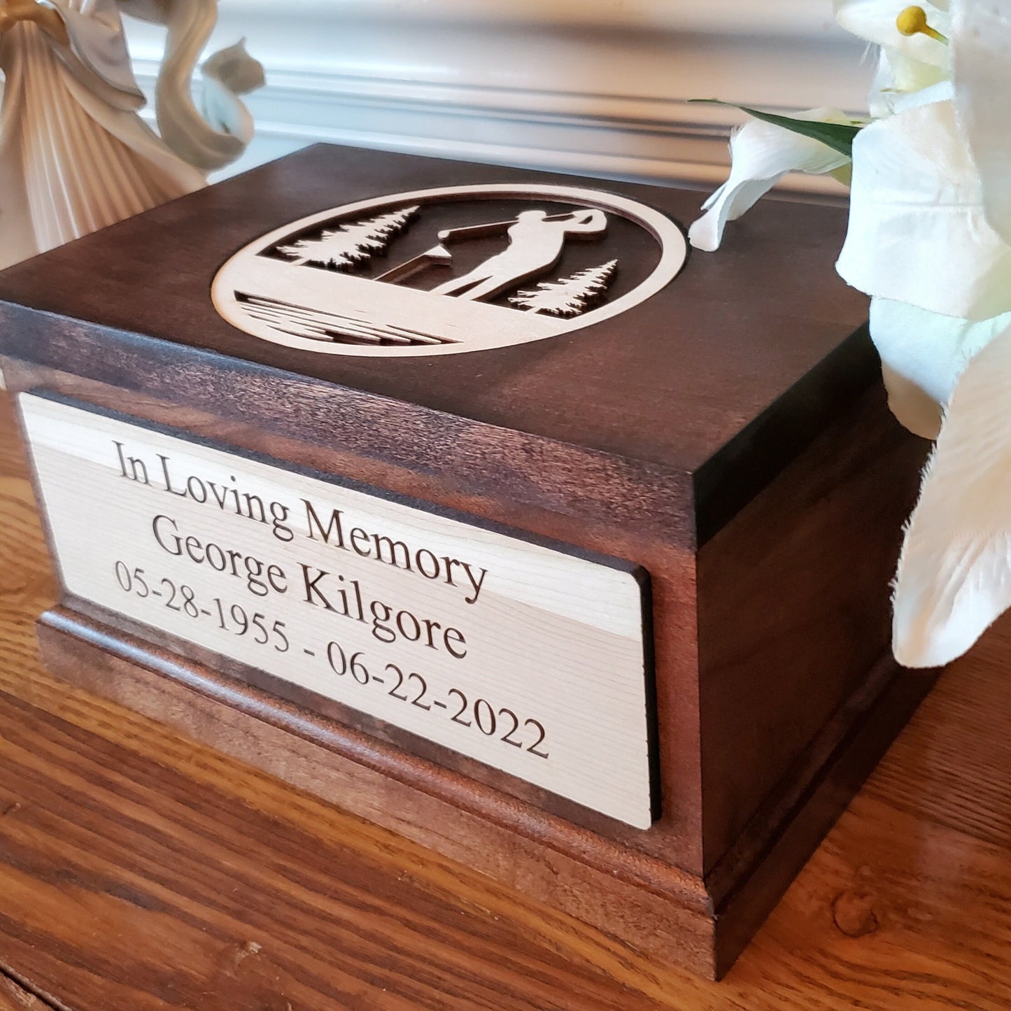 Golf Theme Cremation Wood Urn Box, Personalized Handcrafted Keepsake Box for Cremains