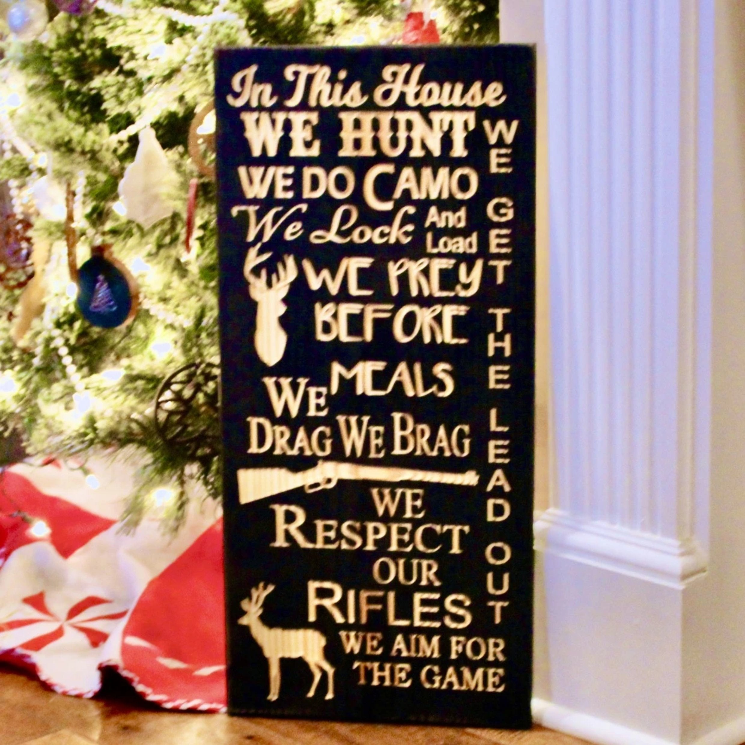 In This House We Hunt Wooden Plaque, Handmade Engraved, Deer Hunting G –  Wally's Wood Crafts, LLC
