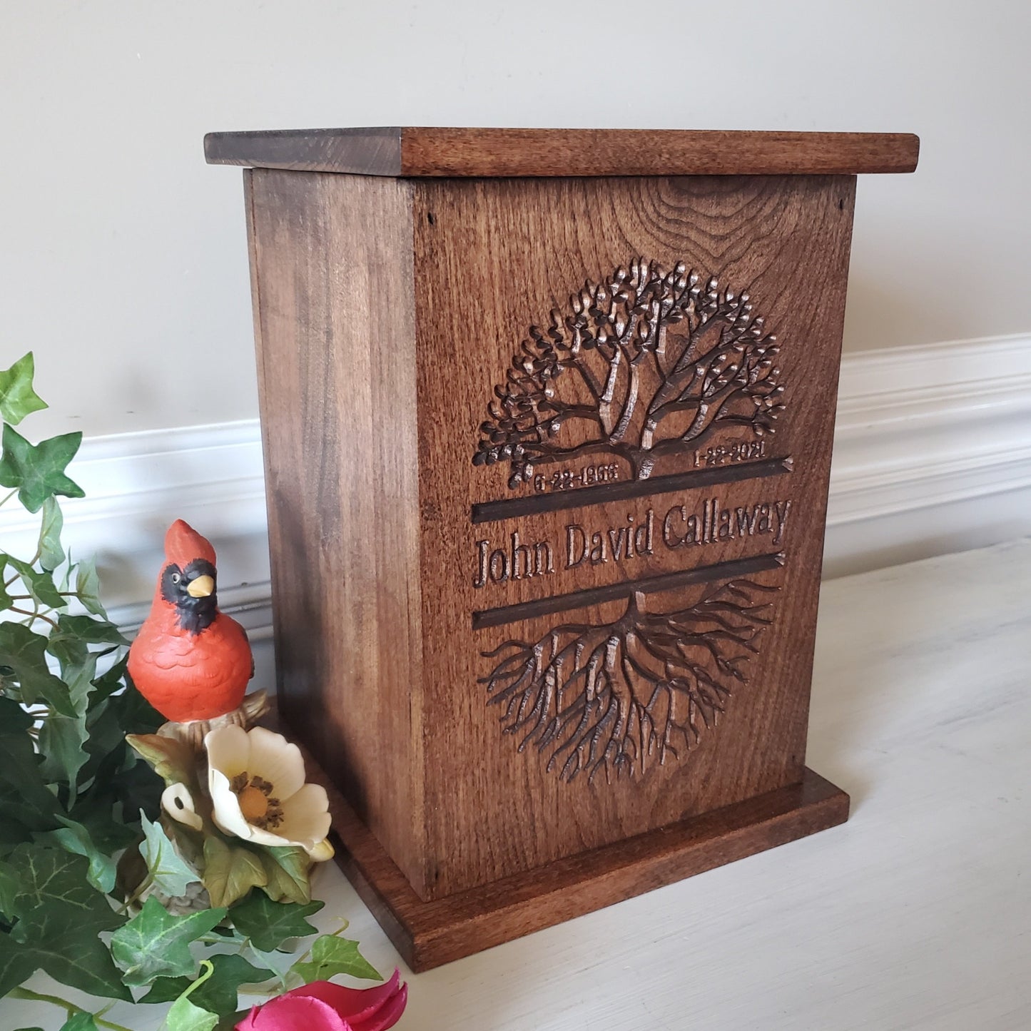 Carved wood Cremation box