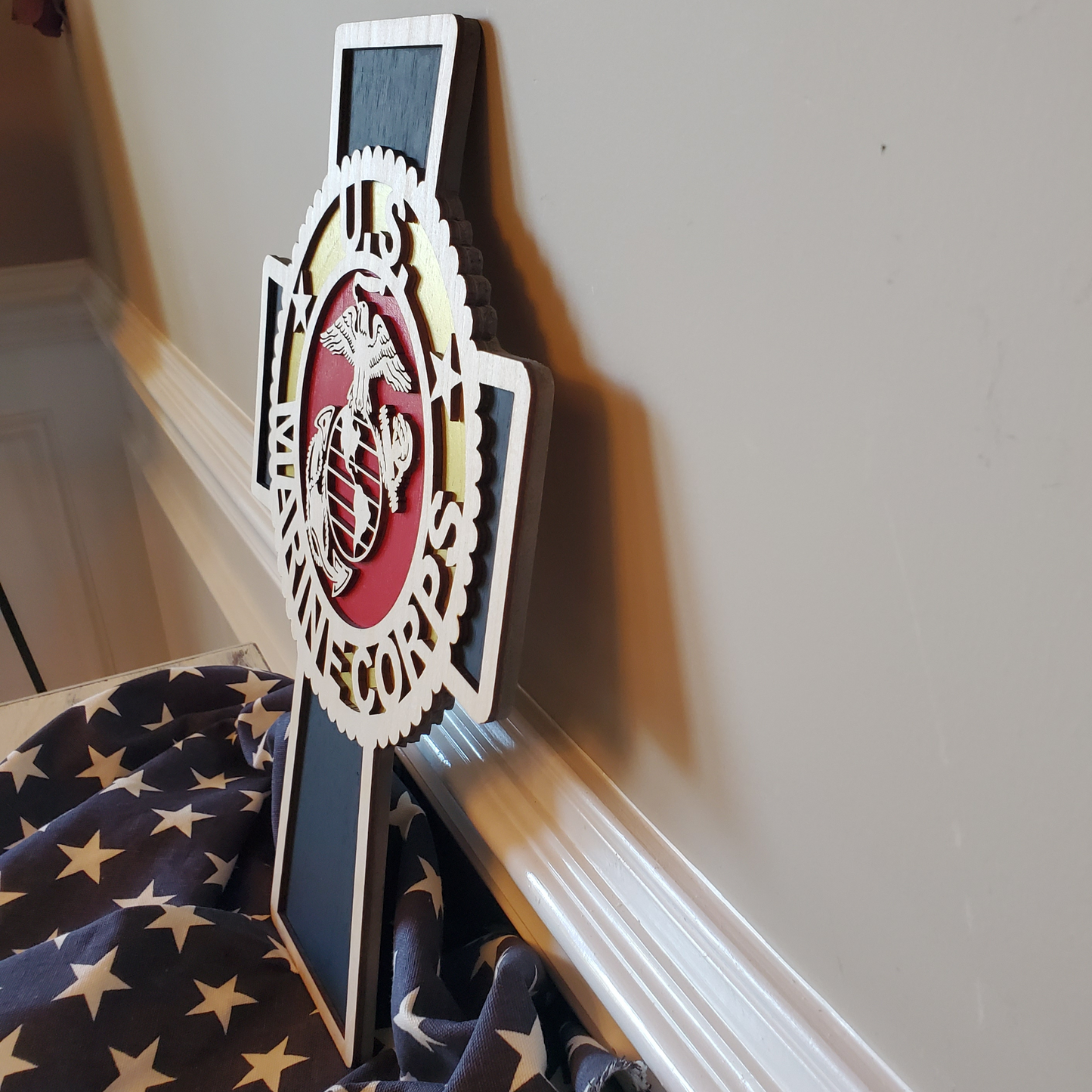 USMC Cross Wall Hanging with EGA Made of Wood, Gift For Active Service Member or Veteran