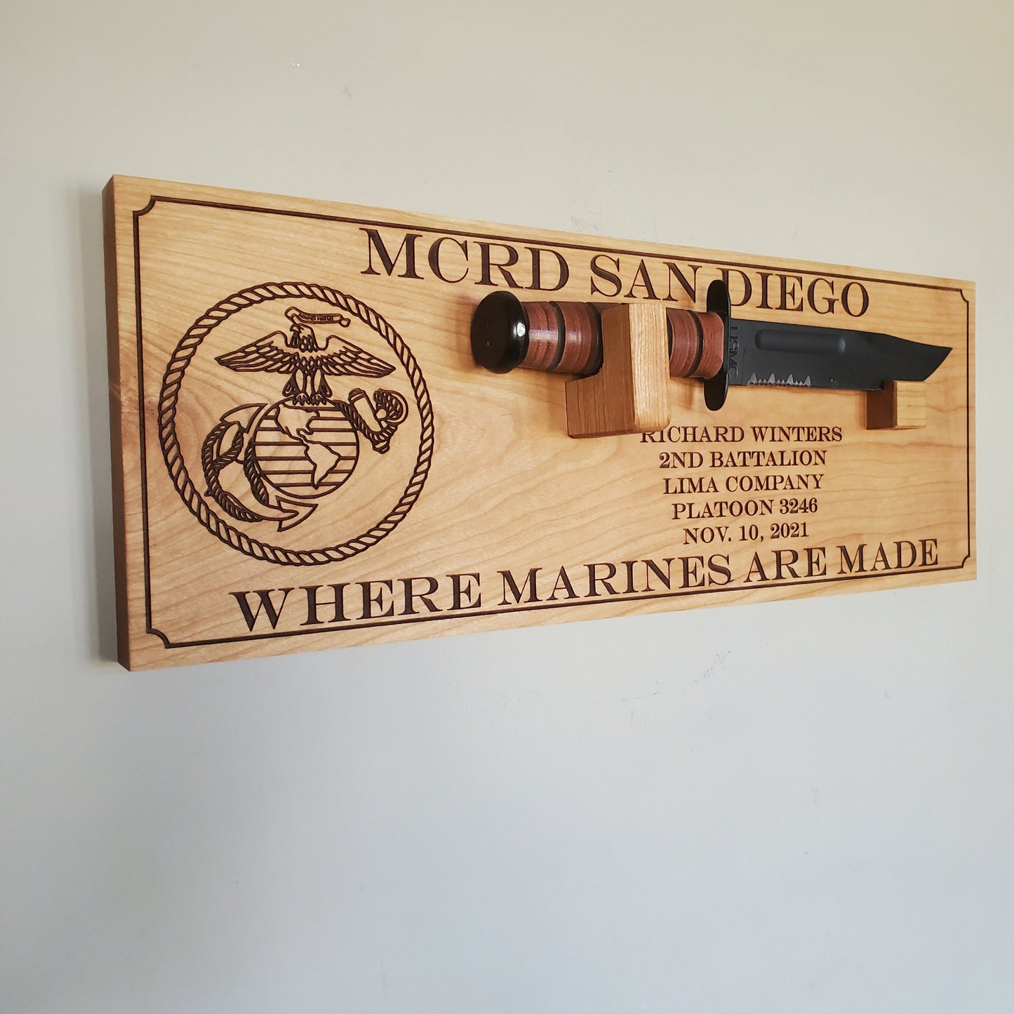 personalized ka bar display USMC