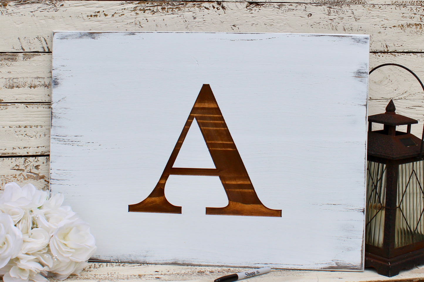 wooden monogram guest book