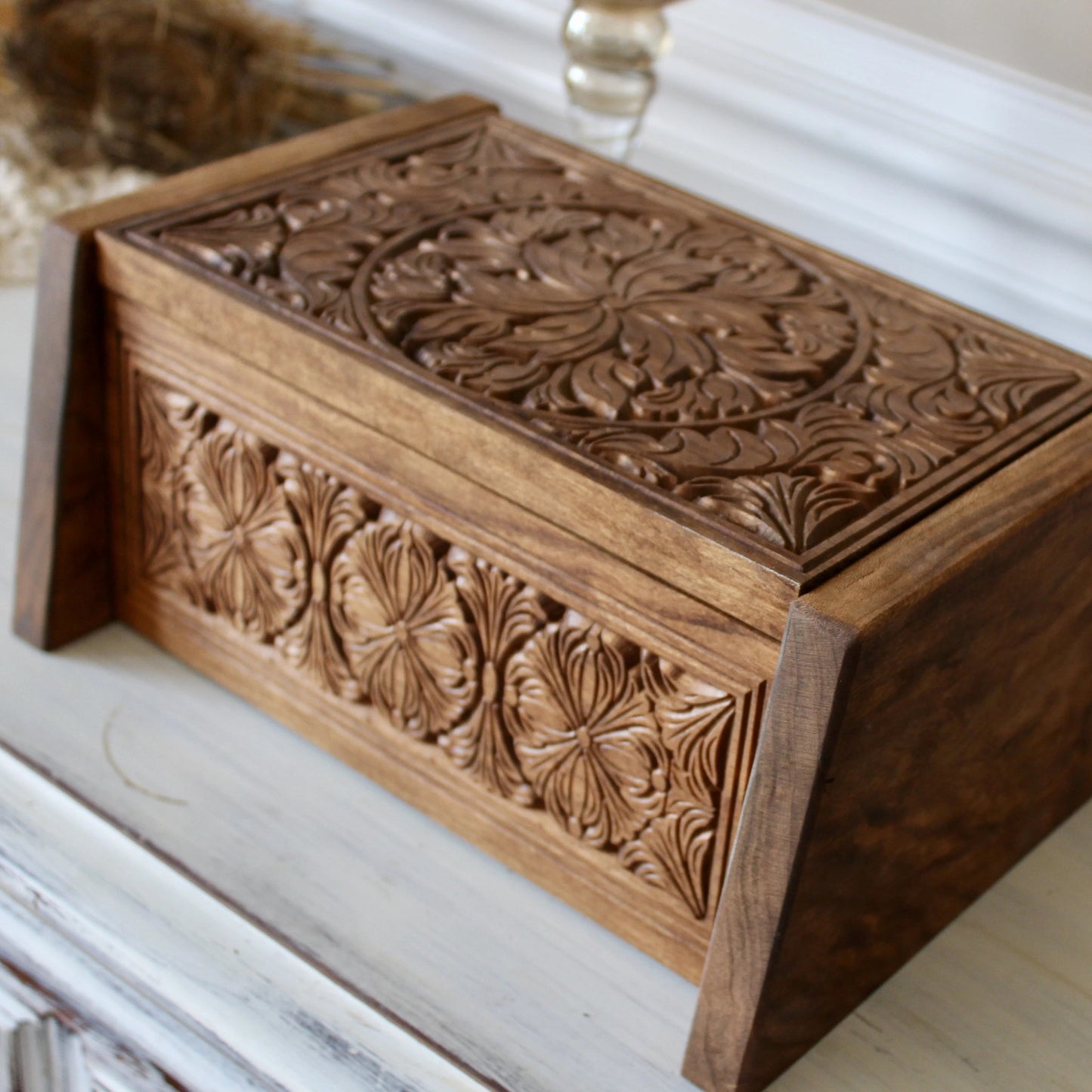 Handcrafted Solid Cherry Wood Cremation Urn Box showing details of sides and top