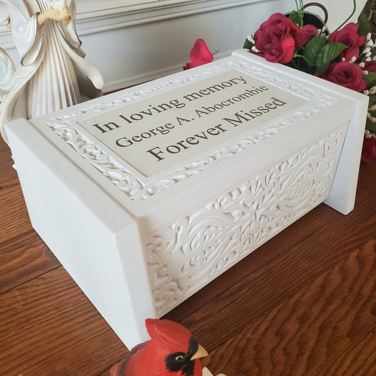 wood cremation urn box white