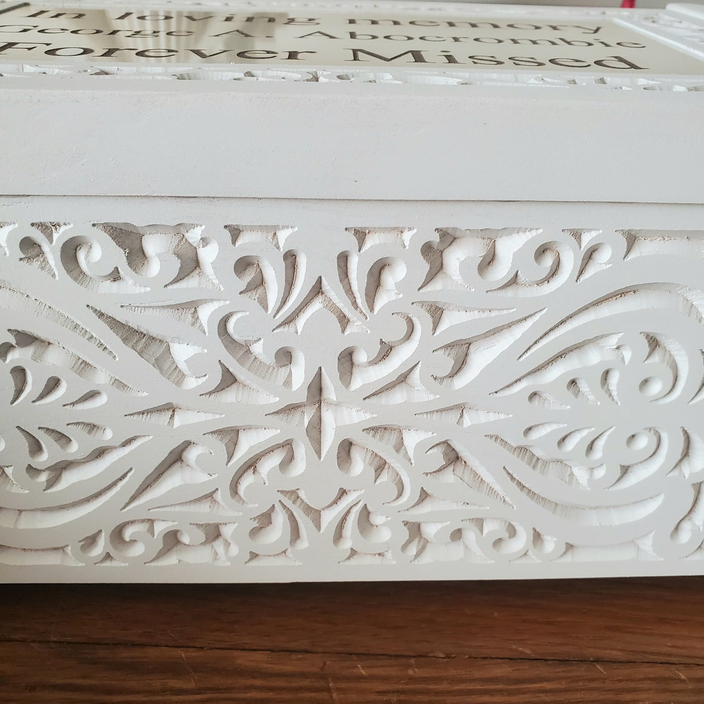 Personalized Wooden Carved White Cremation Urn Box