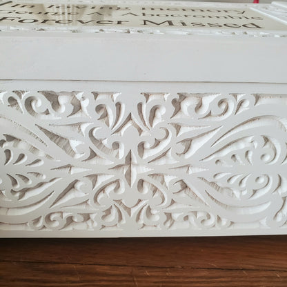 Personalized Wooden Carved White Cremation Urn Box