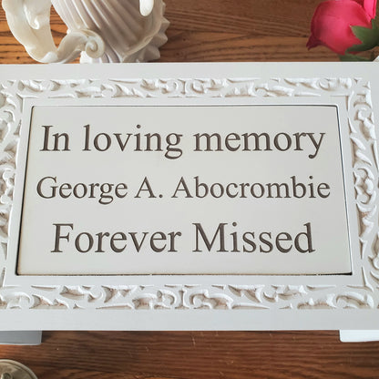 Personalized Wooden Carved White Cremation Urn Box