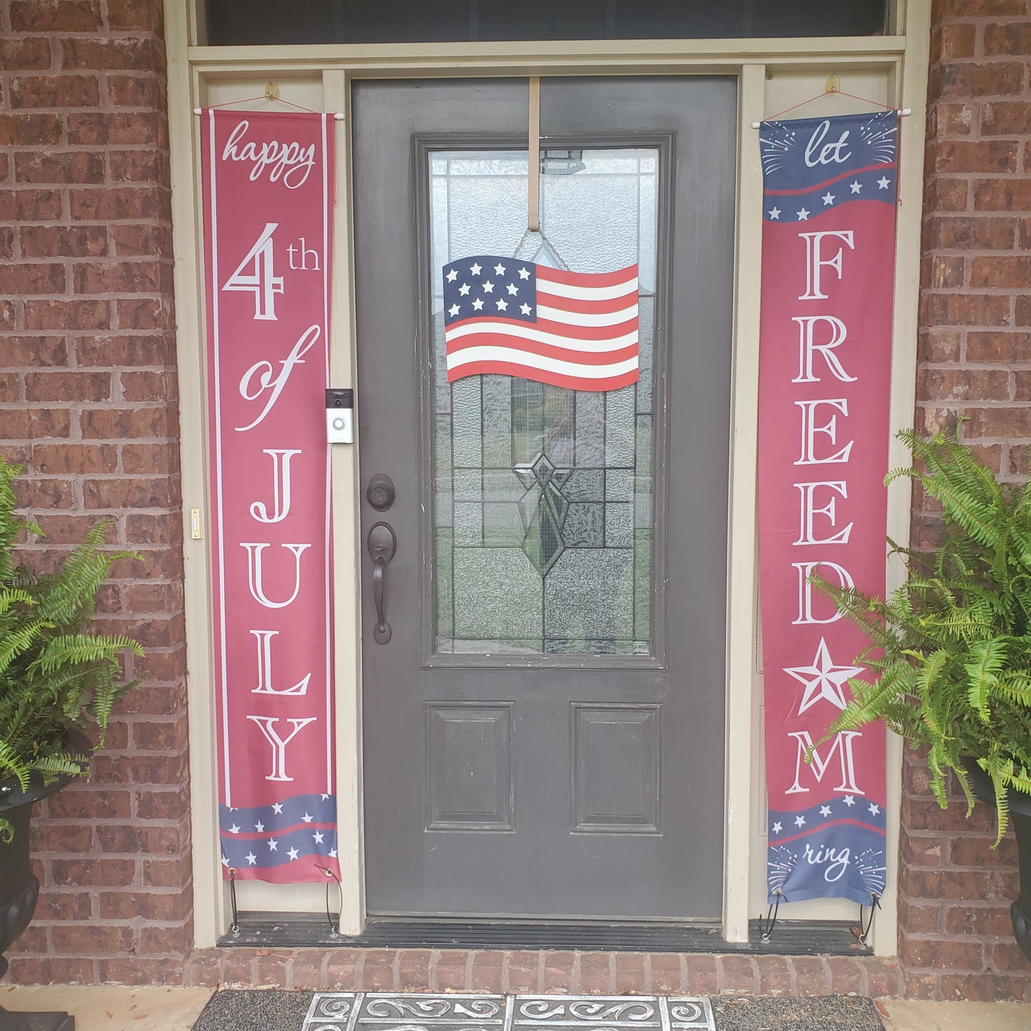 Patriotic American Flag Door Hanger made of Wood for July 4th