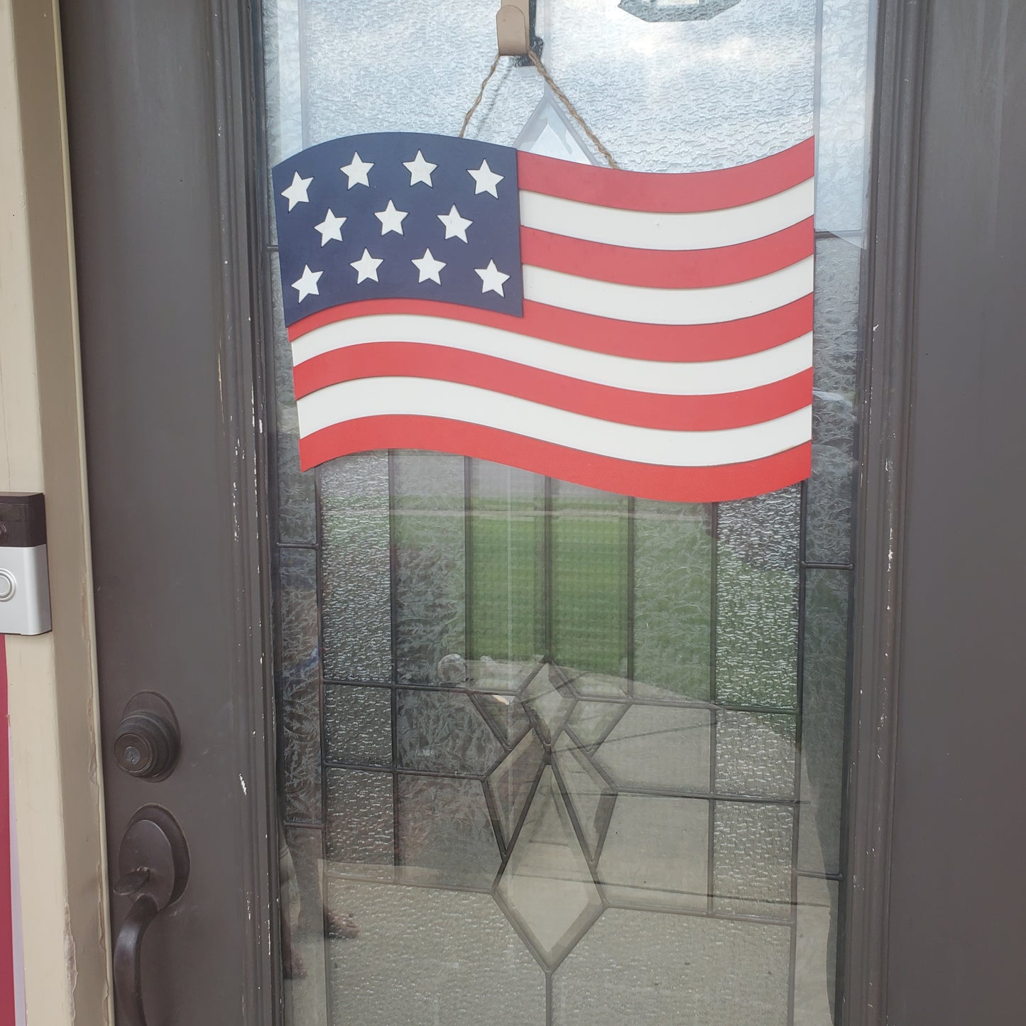 Patriotic American Flag Door Hanger made of Wood for July 4th