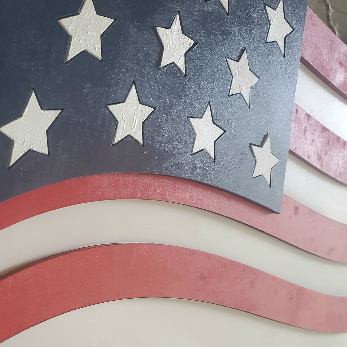 Patriotic American Flag Door Hanger made of Wood for July 4th