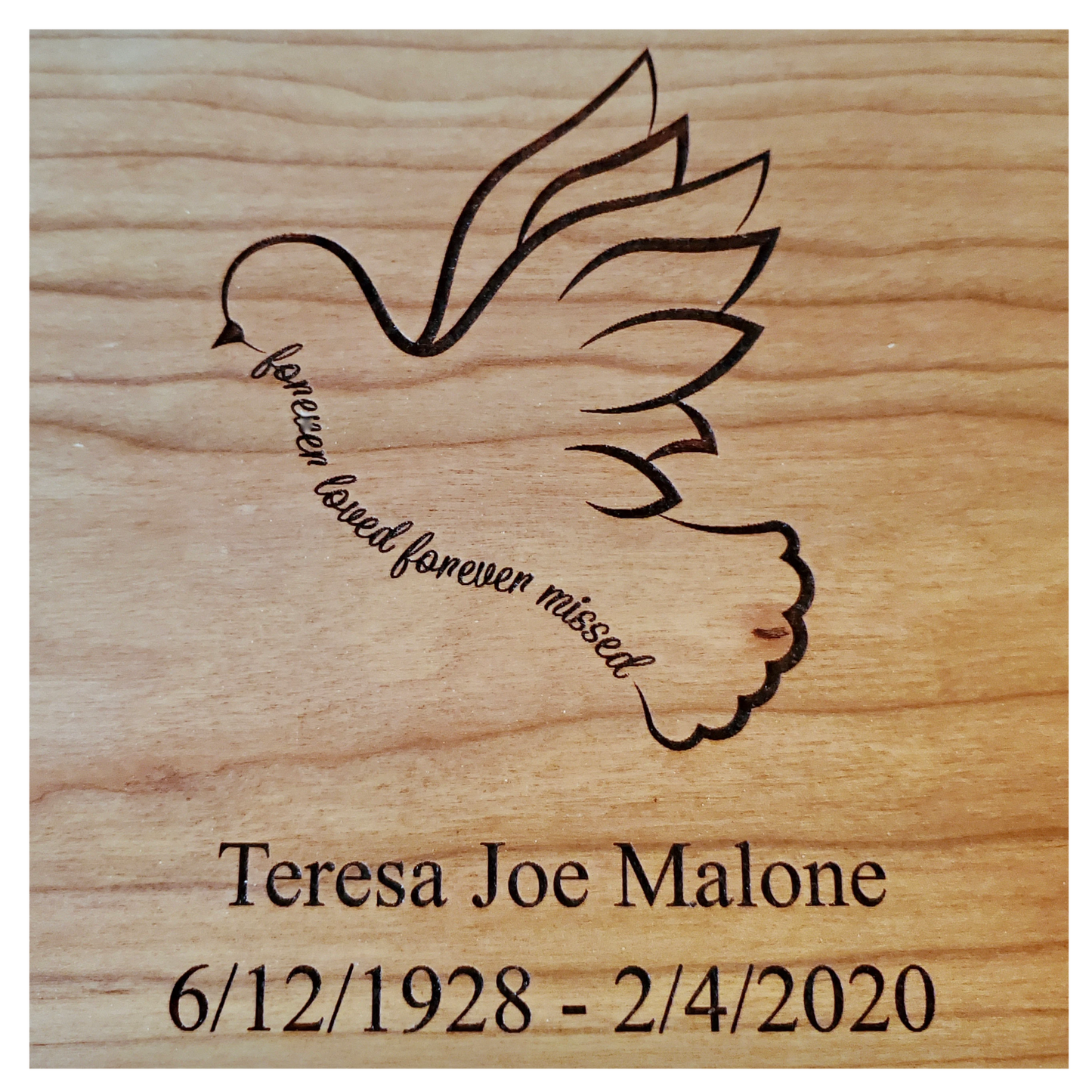 Dove Urn With Quote Forever Loved Forever Missed, Personalized Wooden Urn For Adult Human Ashes