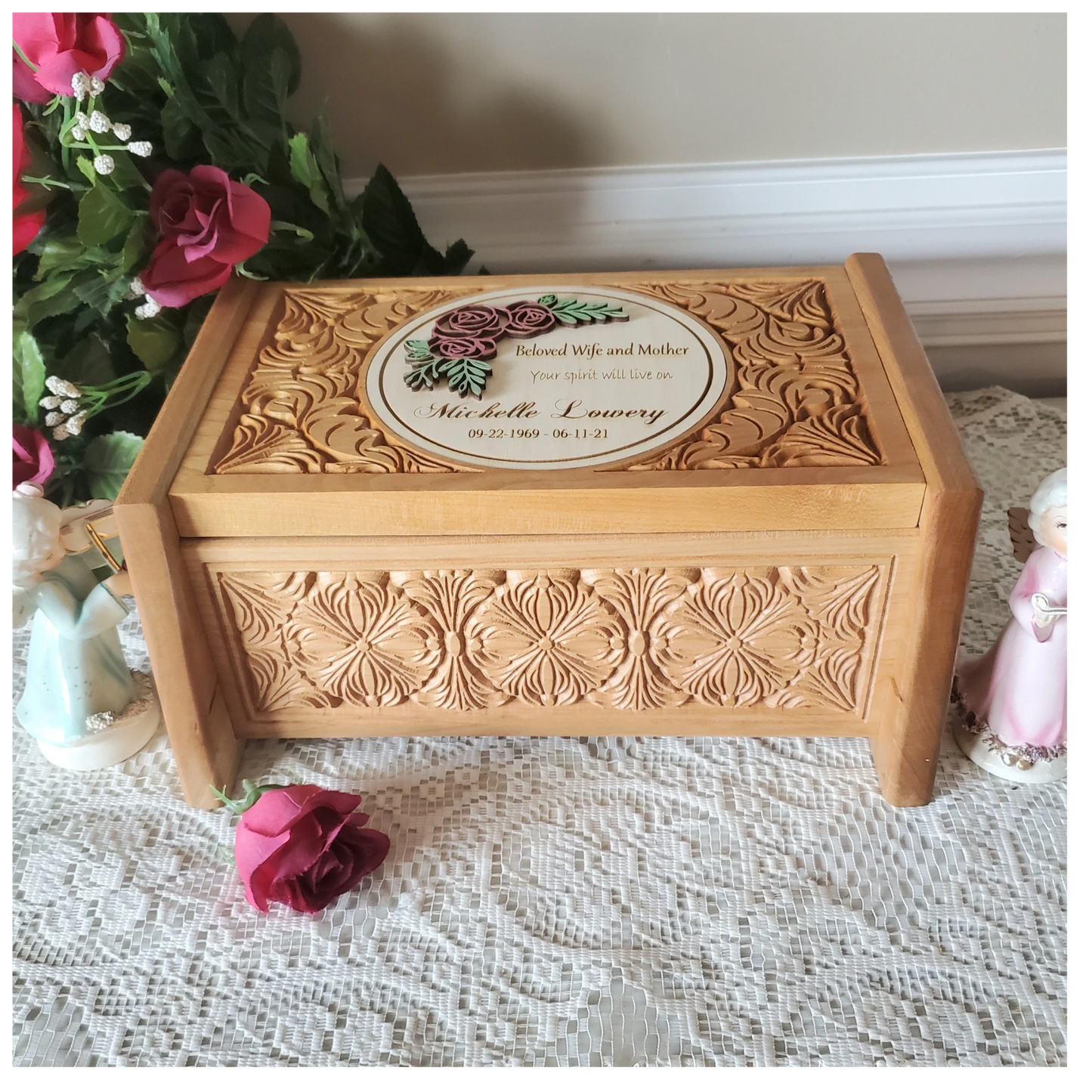 Rose Cremation Urn Box for Human Ashes