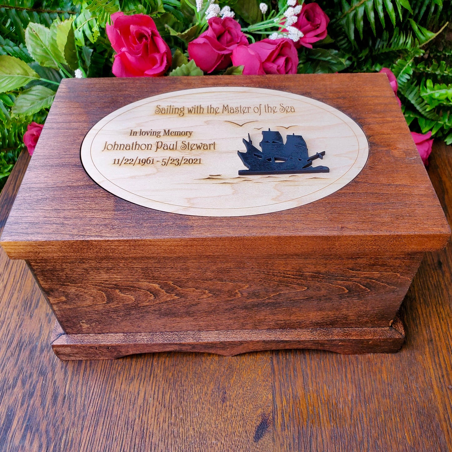 Sailboat Wood Cremation Box Urn for Human Cremains