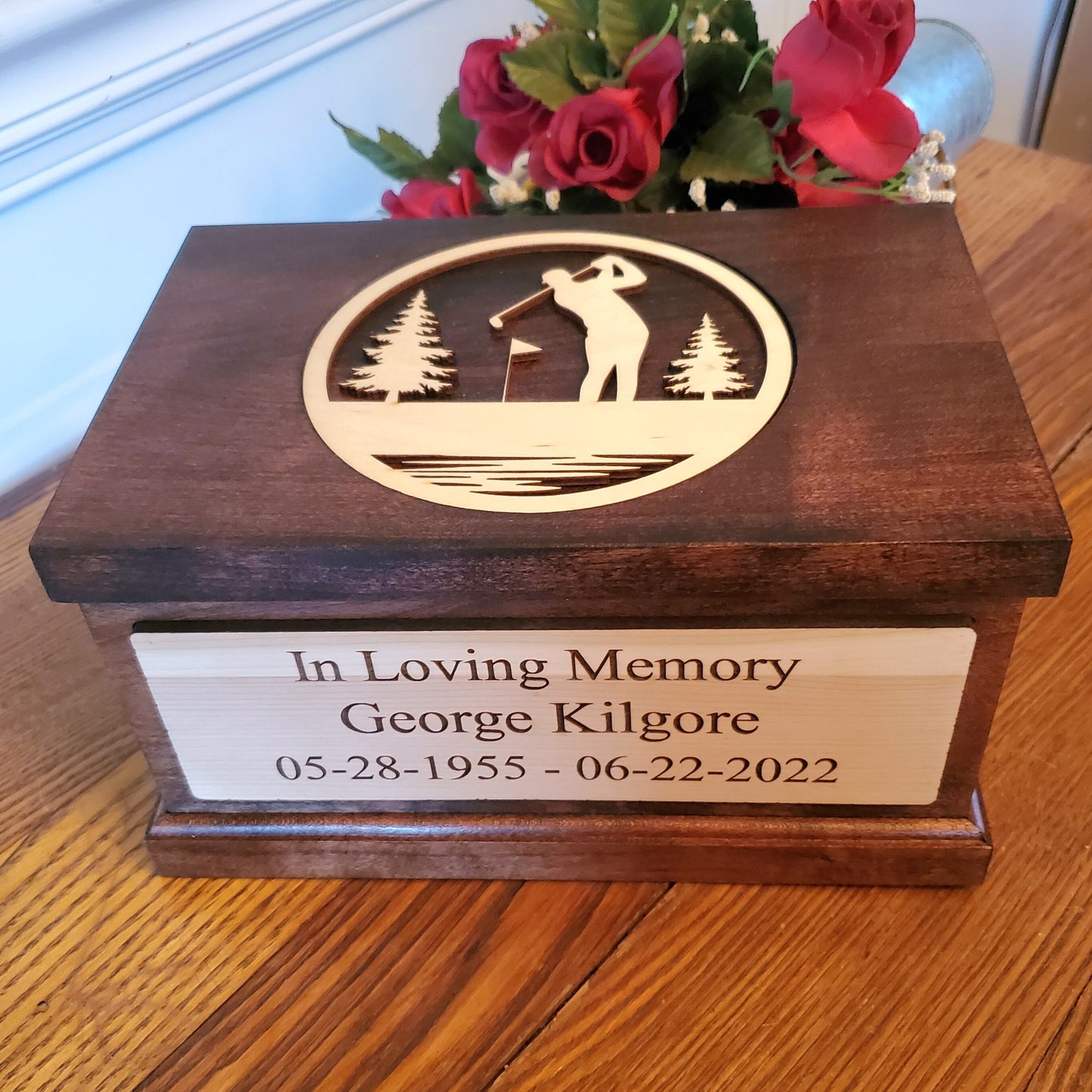 Golf Theme Cremation Wood Urn Box, Personalized Handcrafted Keepsake Box for Cremains