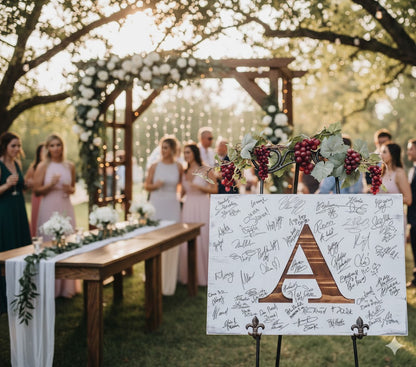 Rustic Wedding Guest Book Alternative Carved Solid Wood, Personalized Monogram Guestbook