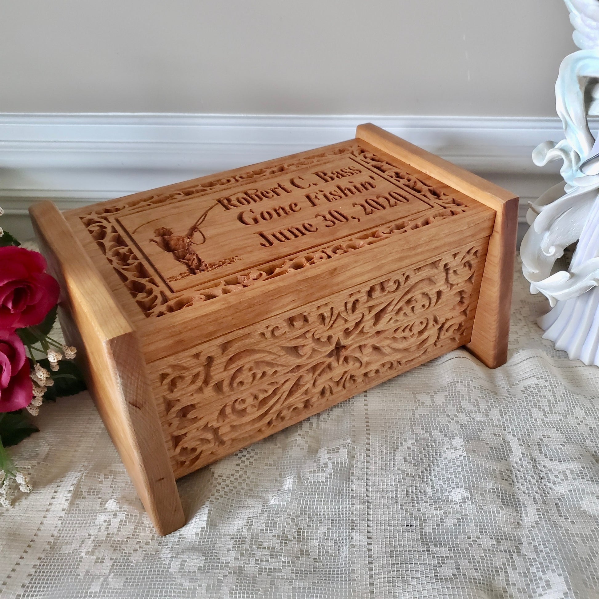 wood fishing urn for cremains