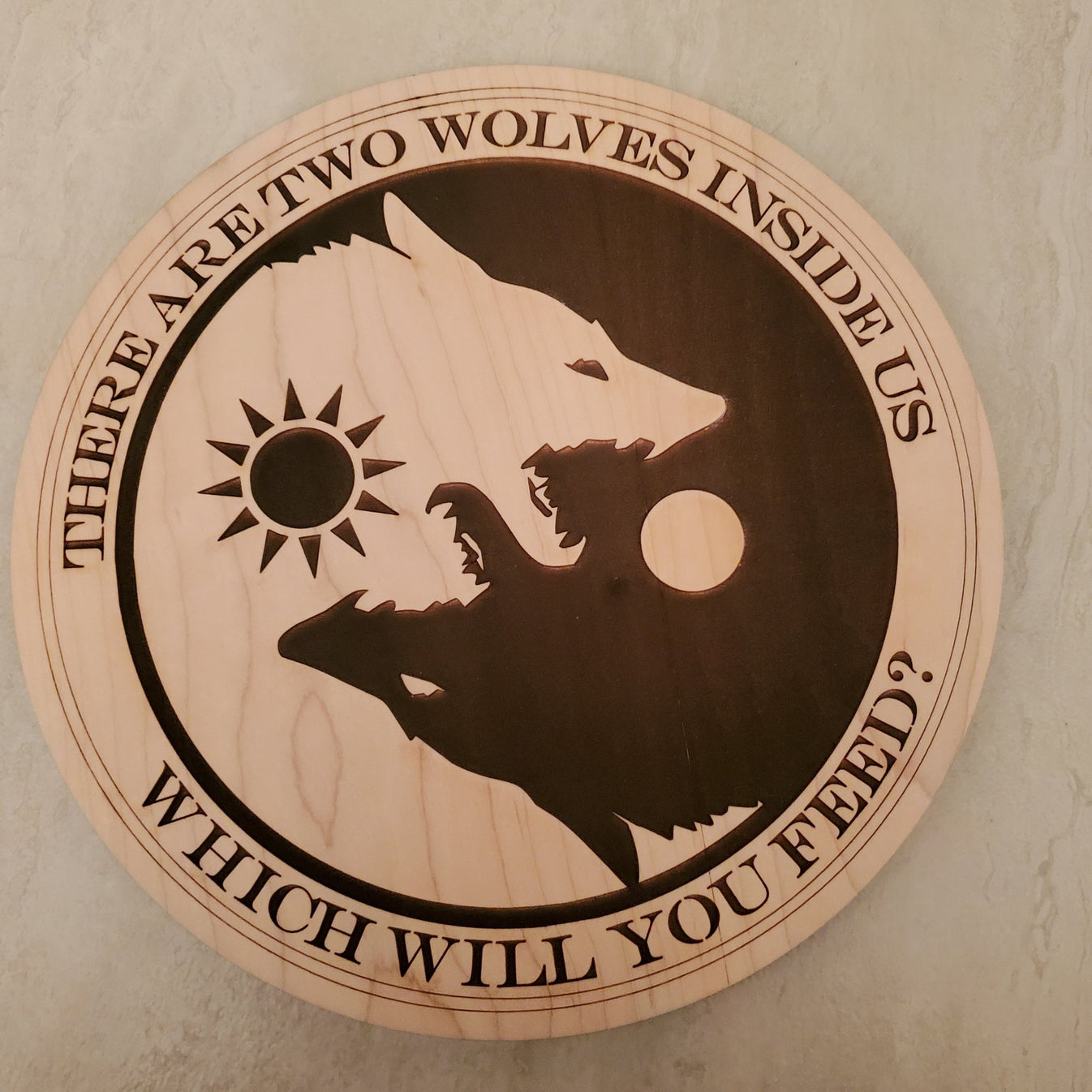 Two wolves Native American Legend Carved Wall Art Ying Yang Wolves ...