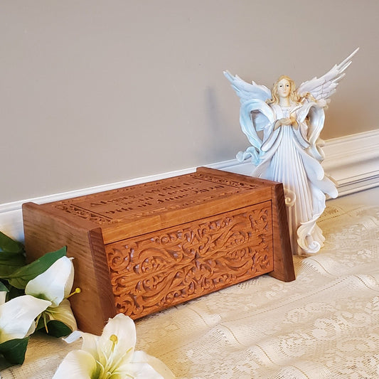 Personalized Wood Urn Carved Box Made Of Solid Cherry For Human Remains