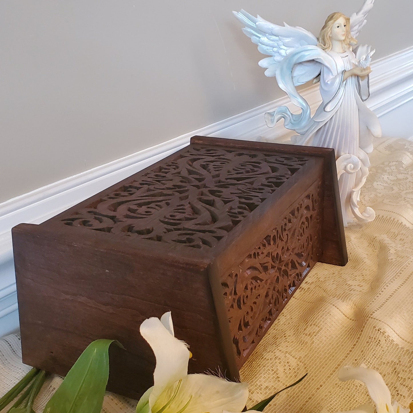 Urns for Human Ashes Handcrafted from Cherry Wood, Elegant Carved Box For Cremation Ashes Adult