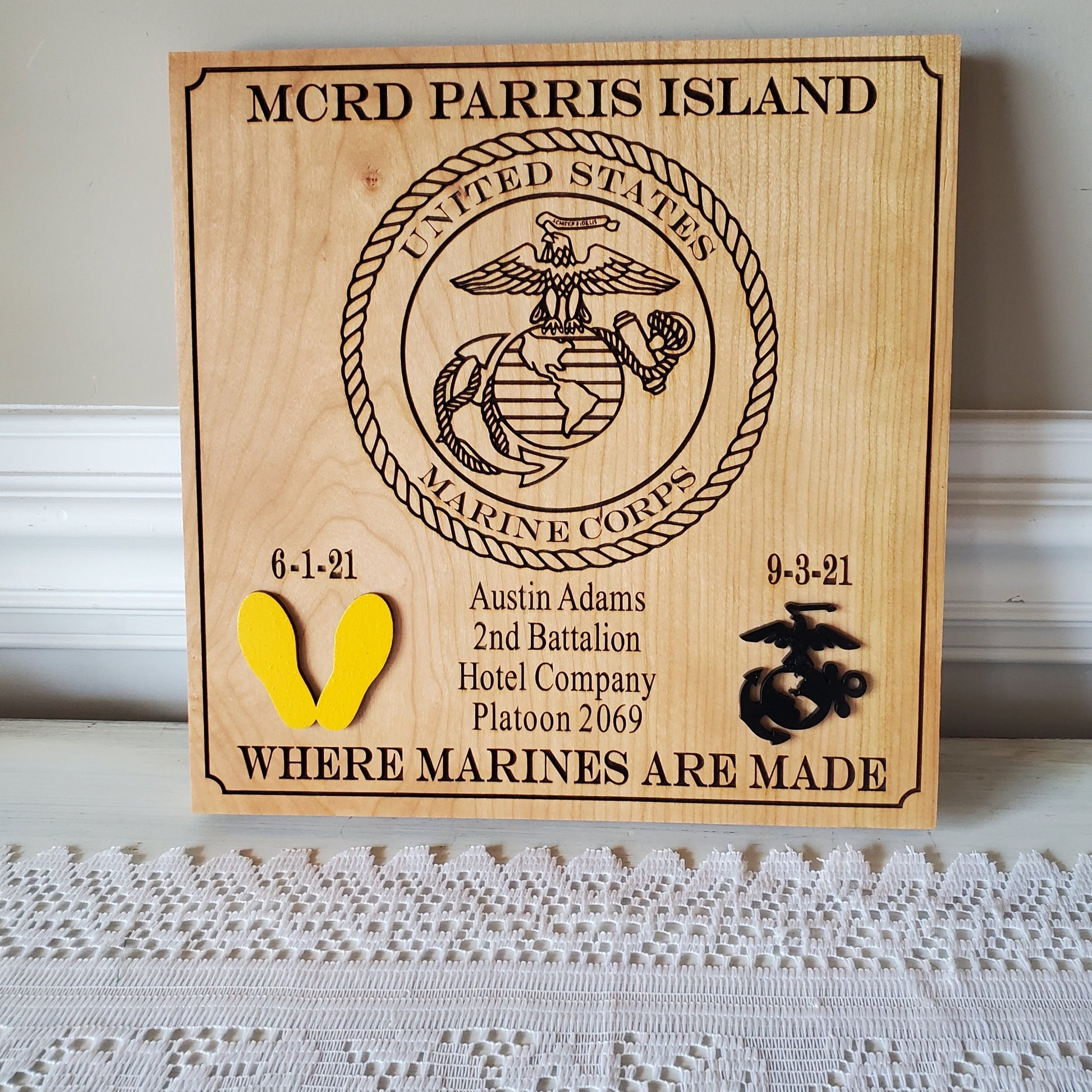 Marine Corps Journey Carved Wooden Plaque Boot Camp