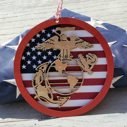 USMC Round shape wood Christmas Ornament with EGA