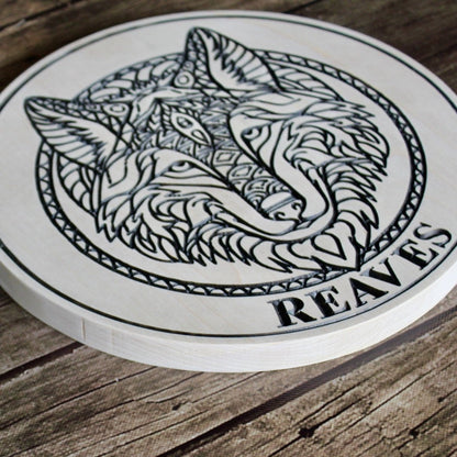carved wolf wall art