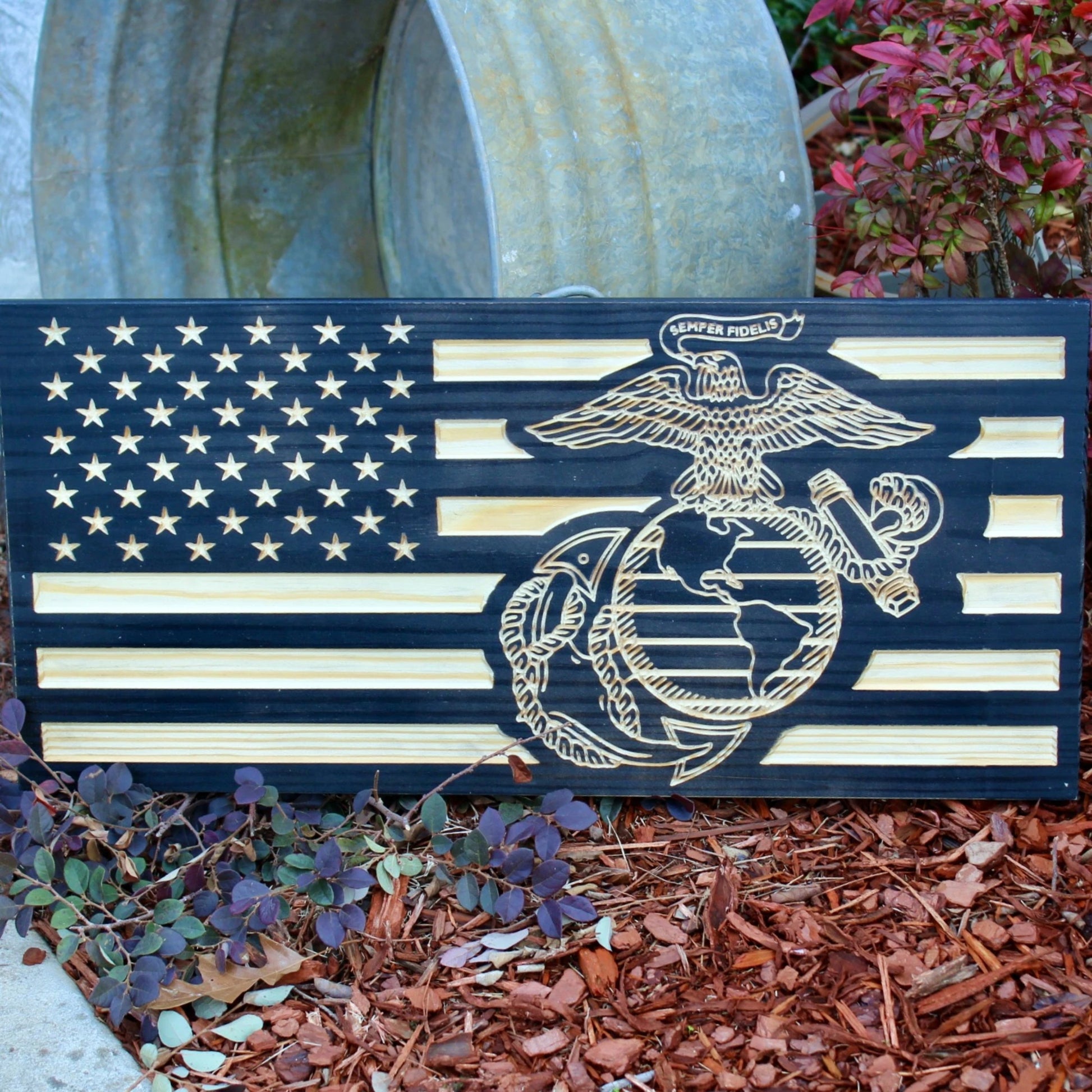 carved wooden military plaque