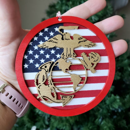 USMC Round shape wood Christmas Ornament with EGA