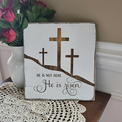he is risen wood sign