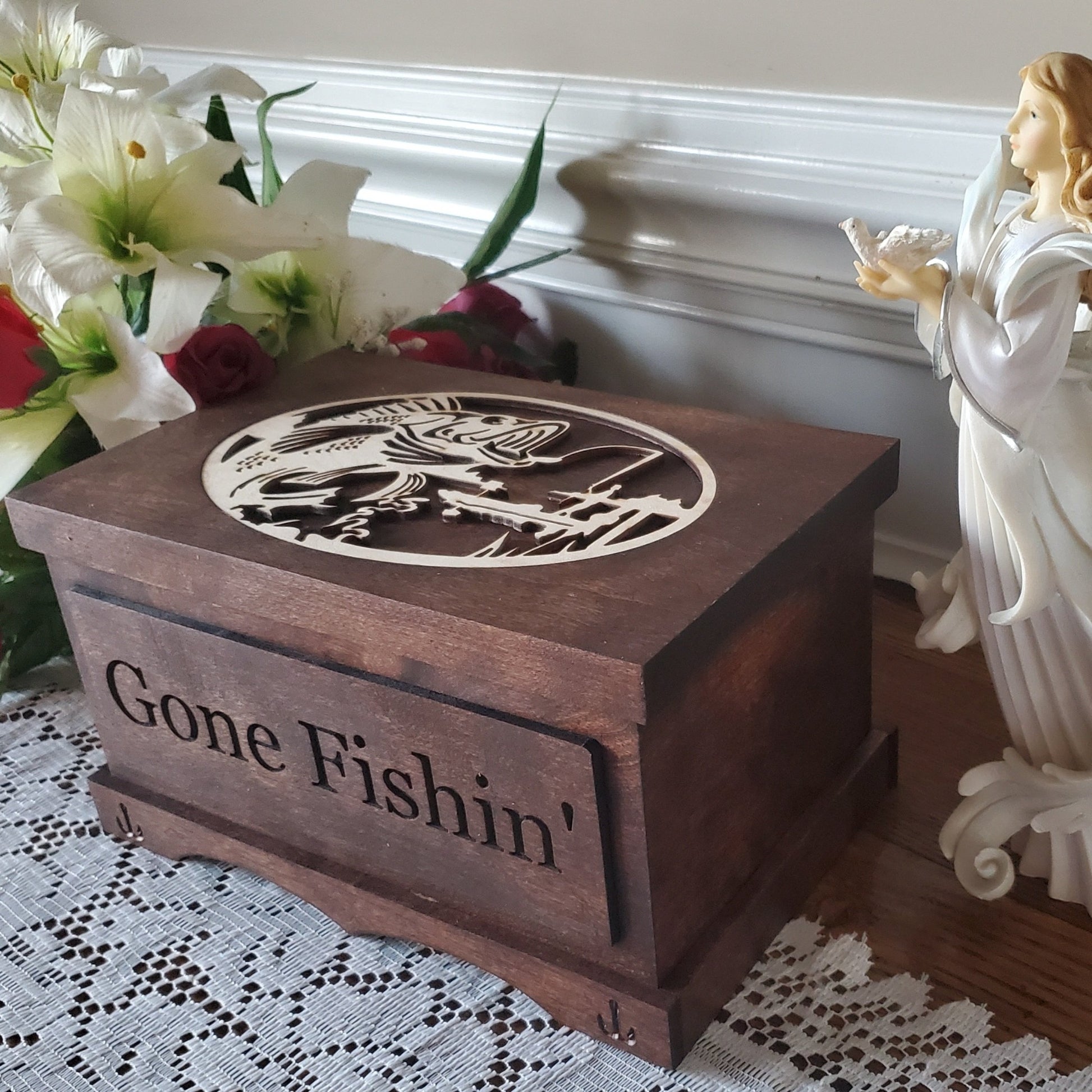 Gone Fishing Urn Necklace for Ashes Fish Hook Cremation Urn Pendant Fishing  in Heaven Keepsake Jewelry (Gone Fishing + Fishing in Heaven)
