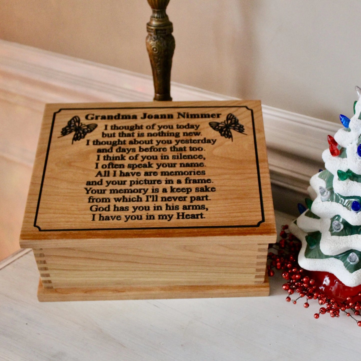 Memorial  Keepsake Box - I Thought Of You Today Quote on Handcrafted Wooden Box
