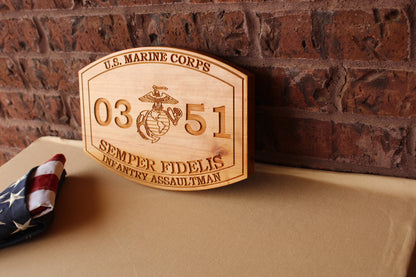 carved wood usmc plaque