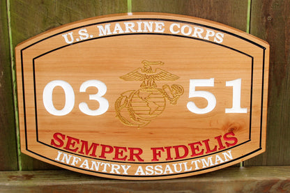 Marine Corps Carved MOS Plaque with painted letters, USMC Wall Art, Gift For The Marine