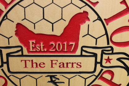 carved chicken sign