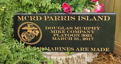 USMC Personalized Carved Boot Camp Graduation Plaque