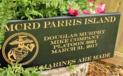 USMC Personalized Carved Boot Camp Graduation Plaque