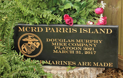 USMC Personalized Carved Boot Camp Graduation Plaque