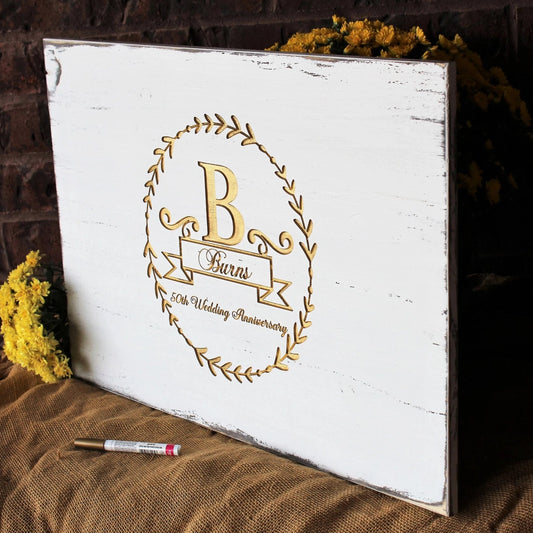 50th Anniversary Guest Book, Golden Wedding Anniversary Decorations Personalized