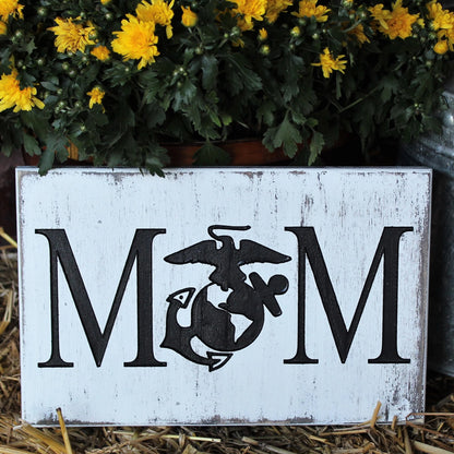 Marine Mom Rustic Wood Engraved Sign, Proud Marine Mom