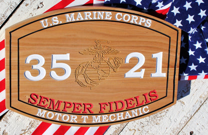 Marine Corps Carved MOS Plaque with painted letters, USMC Wall Art, Gift For The Marine