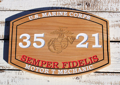 Marine Corps Carved MOS Plaque with painted letters, USMC Wall Art, Gift For The Marine